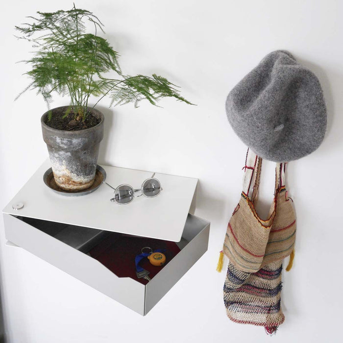 Wall-mounted bedside table: 2 pcs. - BESIDE - white with gray drawer