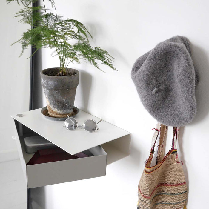 Wall-mounted bedside table: 2 pcs. - BESIDE - white with gray drawer