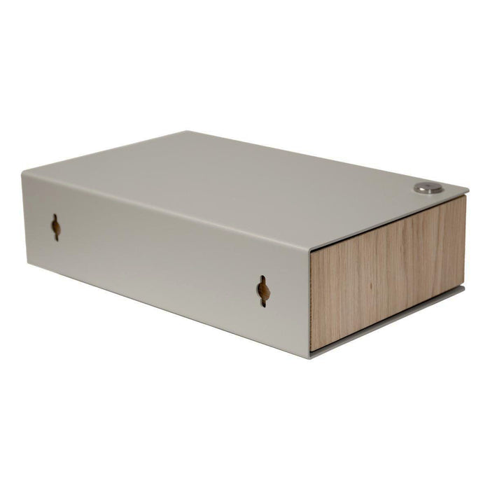 Wall-mounted bedside table: 2 pcs. - BESIDE - gray with oak drawer