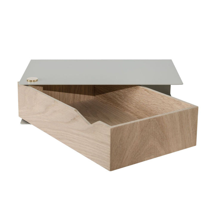 Wall-mounted bedside table: 2 pcs. - BESIDE - gray with oak drawer