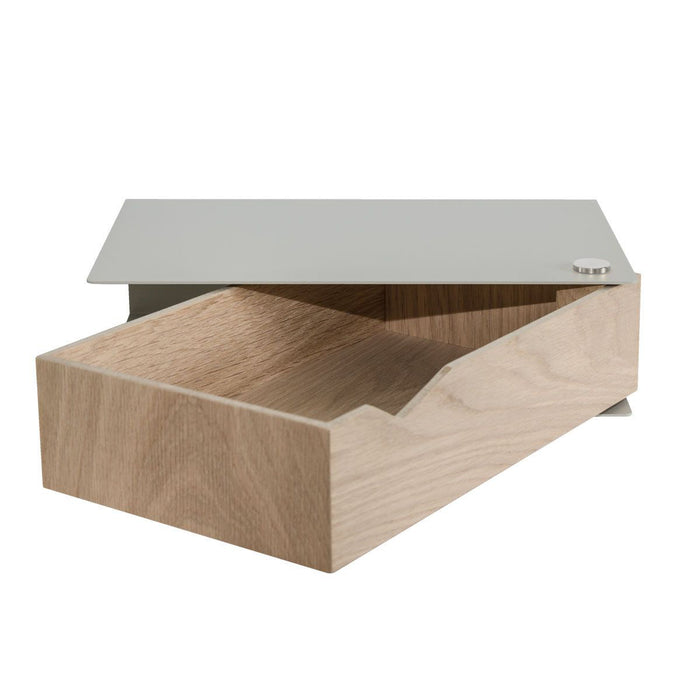 Wall-mounted bedside table: 1 pc. - BESIDE - gray with oak drawer