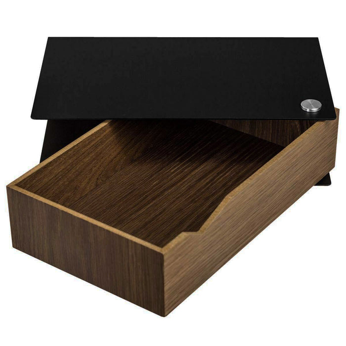 Wall-mounted bedside table: 1 pc. - BESIDE - black with dark oak drawer