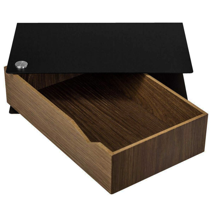 Wand-Nachttisch: 1 Stk. - BESIDE - schwarz mit Schublade aus dunkler Eiche