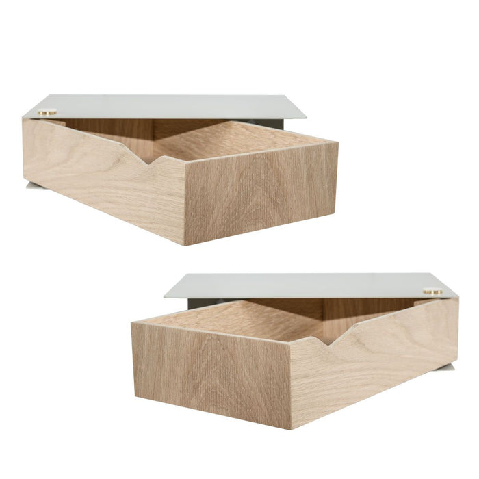 Wand-Nachttisch: 2 Stk. - BESIDE - grau mit Schublade aus Eichenholz