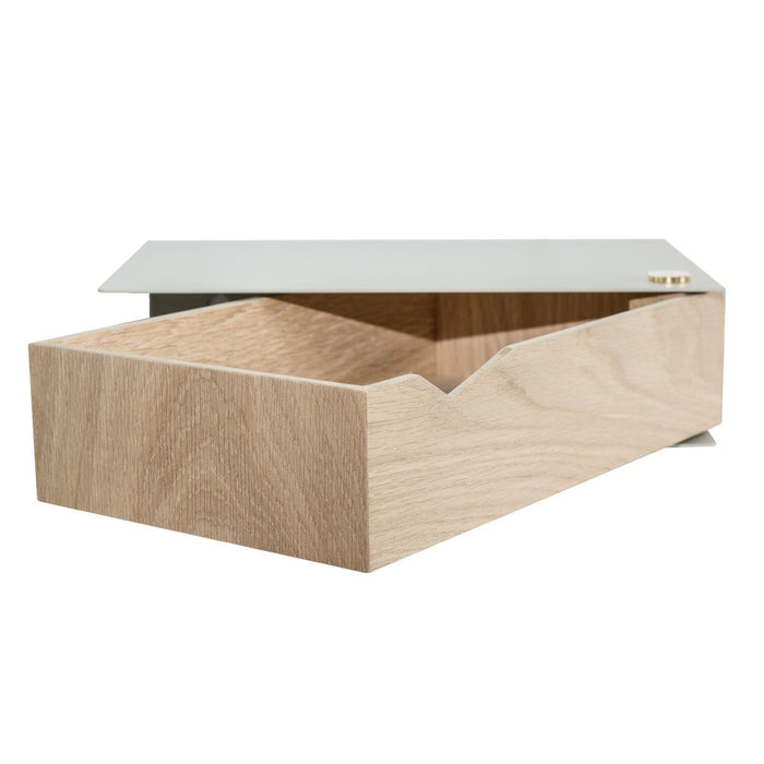 Wall-mounted bedside table: 2 pcs. - BESIDE - gray with oak drawer