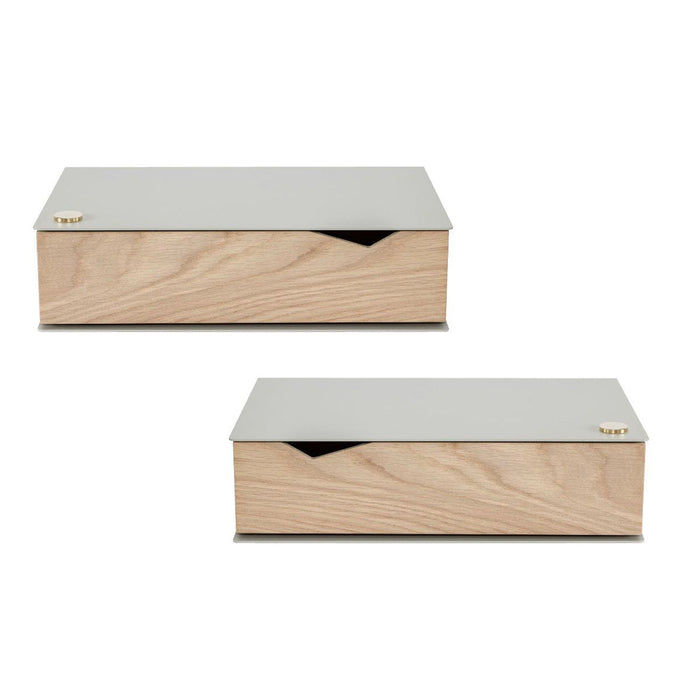 Wall-mounted bedside table: 2 pcs. - BESIDE - gray with oak drawer