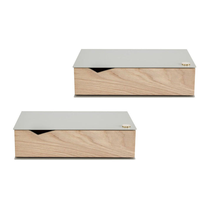 Wall-mounted bedside table: 2 pcs. - BESIDE - gray with oak drawer