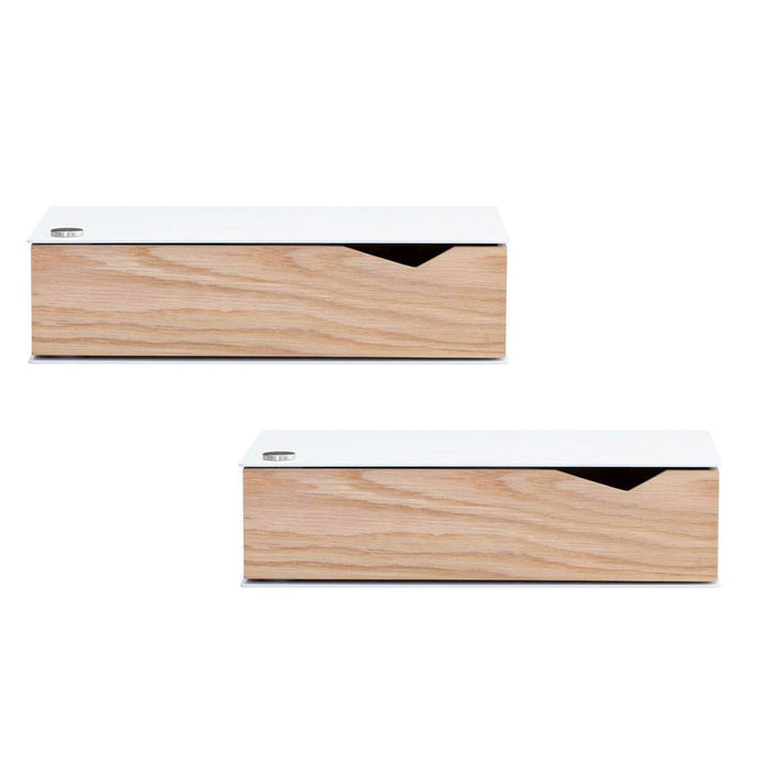 Wall-mounted bedside table: 2 pcs. - BESIDE - white with oak drawer