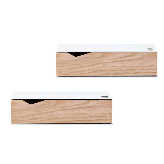 Wall-mounted bedside table: 2 pcs. - BESIDE - white with oak drawer