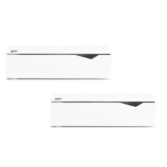 Wall-mounted bedside table: 2 pcs. - BESIDE - white with white drawer