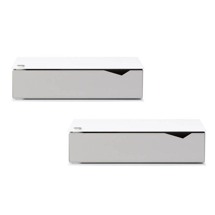 Wall-mounted bedside table: 2 pcs. - BESIDE - white with gray drawer