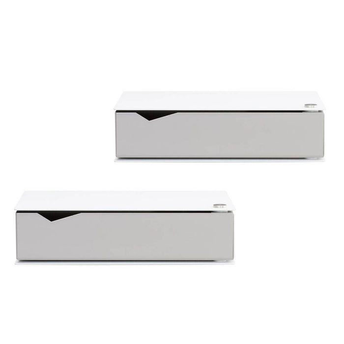 Wall-mounted bedside table: 2 pcs. - BESIDE - white with gray drawer