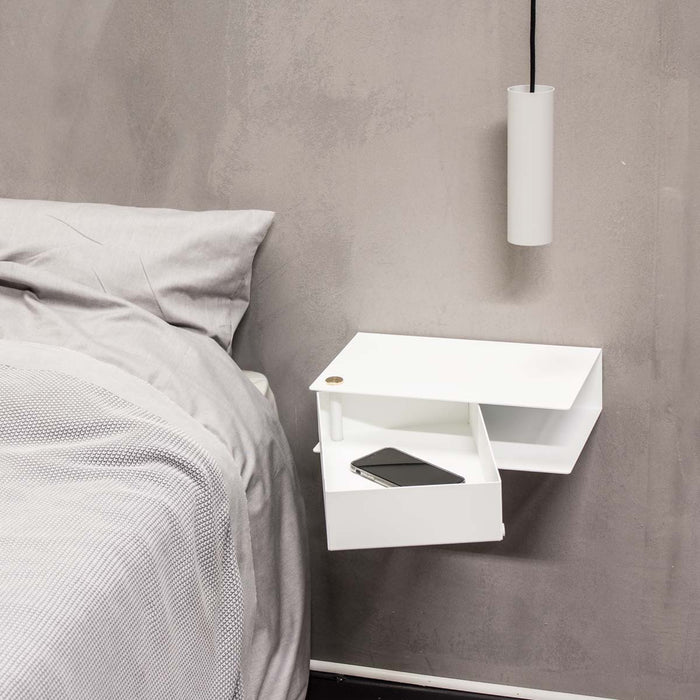 Wall-mounted bedside table: 1 pc. - BESIDE - white with white drawer