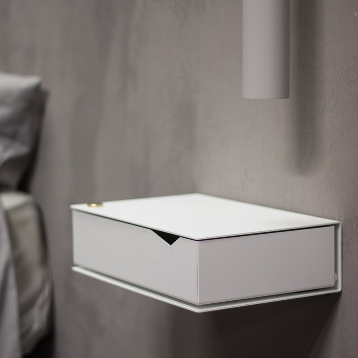 Wall-mounted bedside table: 1 pc. - BESIDE - white with white drawer