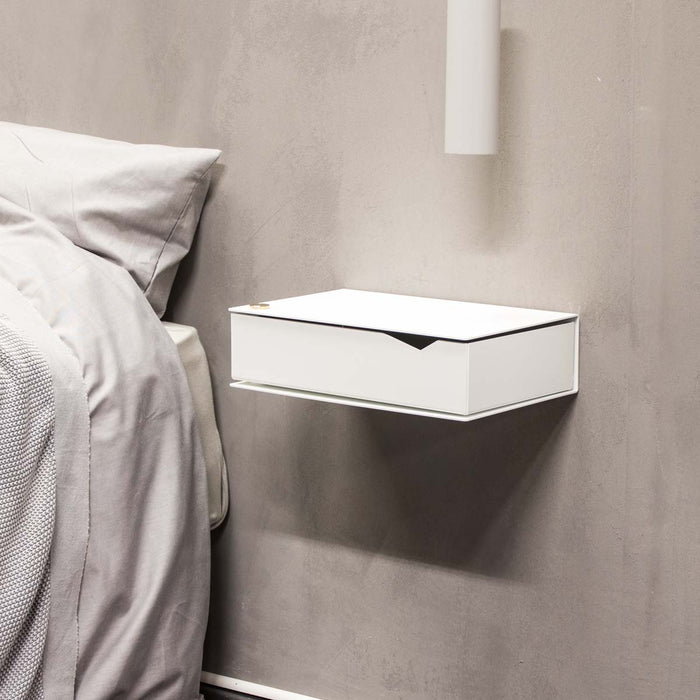 Wall-mounted bedside table: 1 pc. - BESIDE - white with white drawer