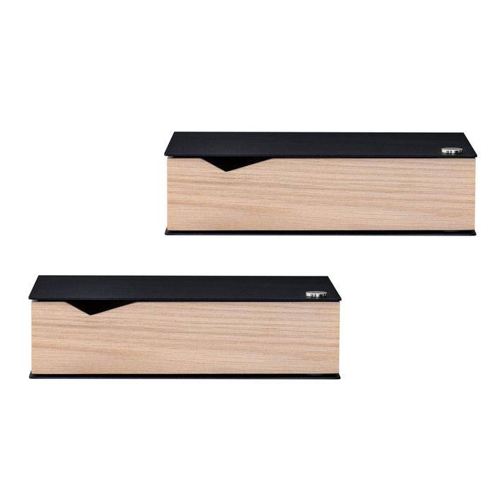 Wall-mounted bedside table: 2 pcs. - BESIDE - black with oak drawer