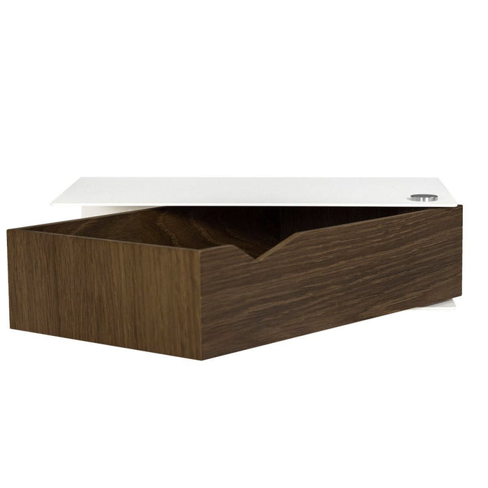 Wall-mounted bedside table: 1 pc. - BESIDE - white with dark oak drawer