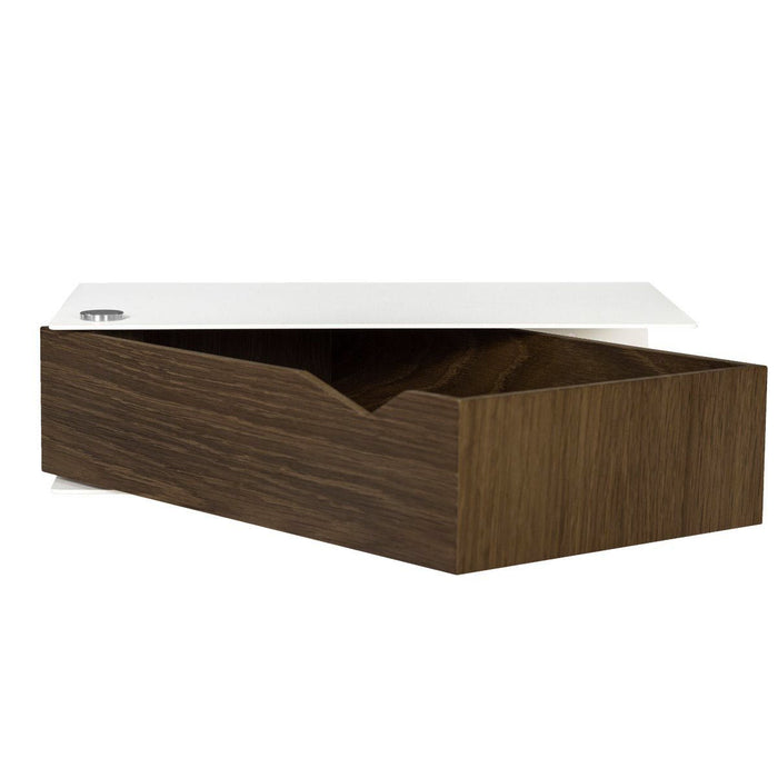 Wall-mounted bedside table: 1 pc. - BESIDE - white with dark oak drawer