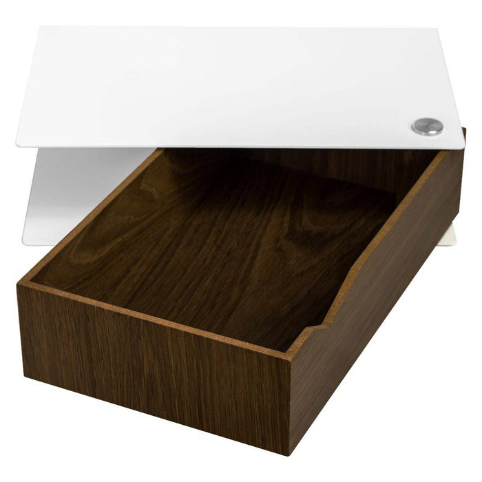 Wall-mounted bedside table: 1 pc. - BESIDE - white with dark oak drawer