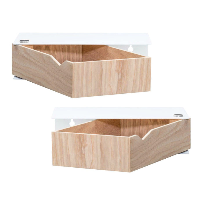Wall-mounted bedside table: 2 pcs. - BESIDE - white with oak drawer