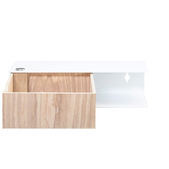 Wall-mounted bedside table: 2 pcs. - BESIDE - white with oak drawer