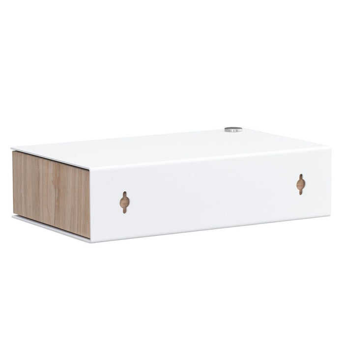 Wall-mounted bedside table: 2 pcs. - BESIDE - white with oak drawer
