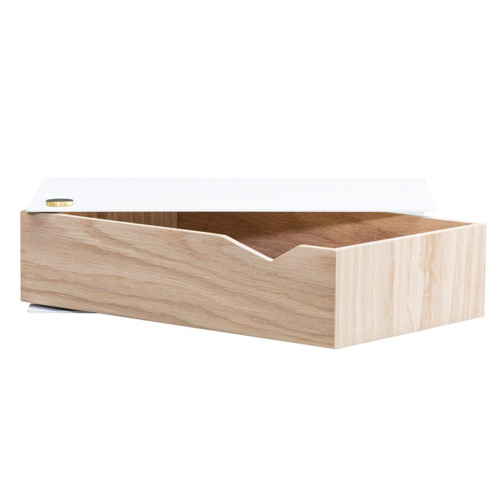 Wall-mounted bedside table: 1 pc. - BESIDE - white with oak drawer