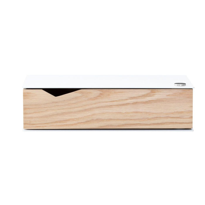 Wall-mounted bedside table: 1 pc. - BESIDE - white with oak drawer