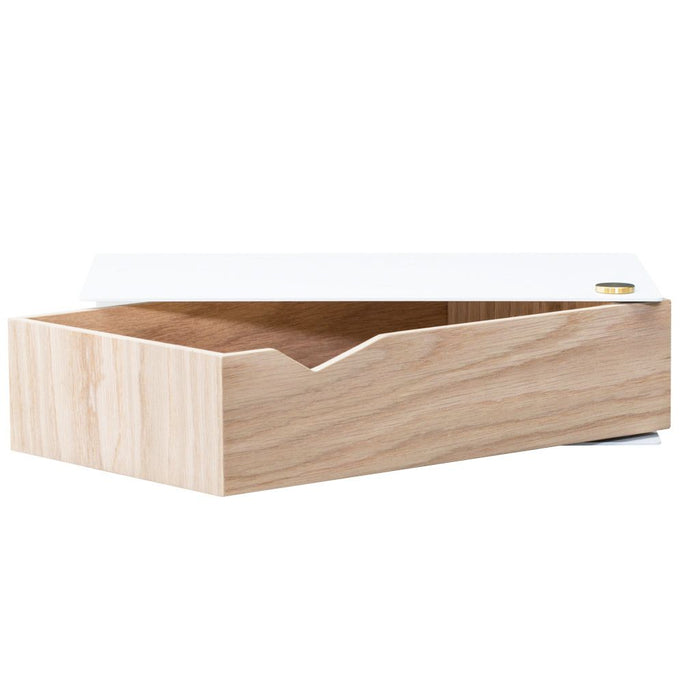 Wall-mounted bedside table: 1 pc. - BESIDE - white with oak drawer