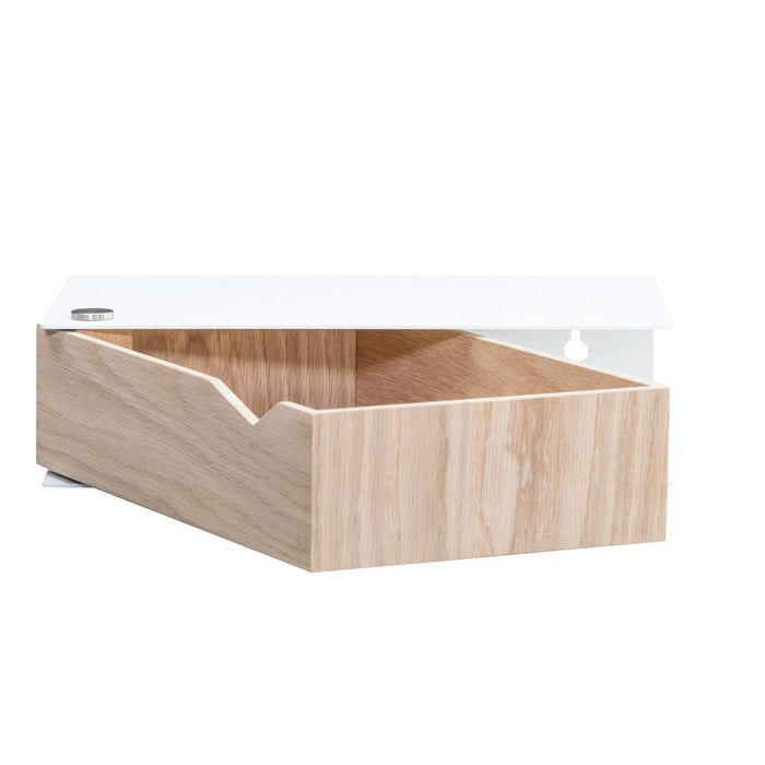 Wall-mounted bedside table: 1 pc. - BESIDE - white with oak drawer