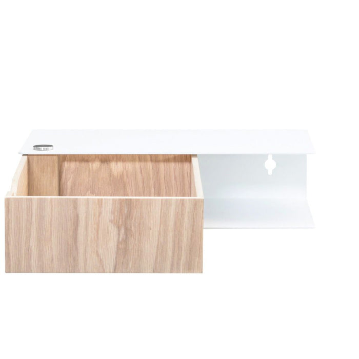 Wall-mounted bedside table: 1 pc. - BESIDE - white with oak drawer