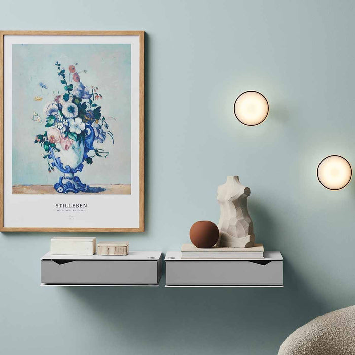 Wall-mounted bedside table: 2 pcs. - BESIDE - white with gray drawer