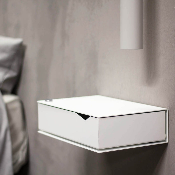 Wall-mounted bedside table: 2 pcs. - BESIDE - white with white drawer