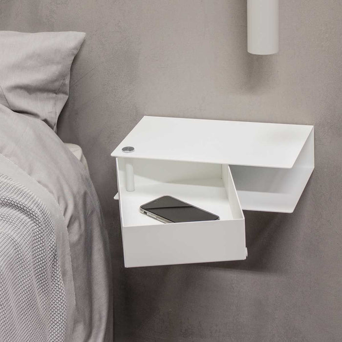 Wall-mounted bedside table: 2 pcs. - BESIDE - white with white drawer