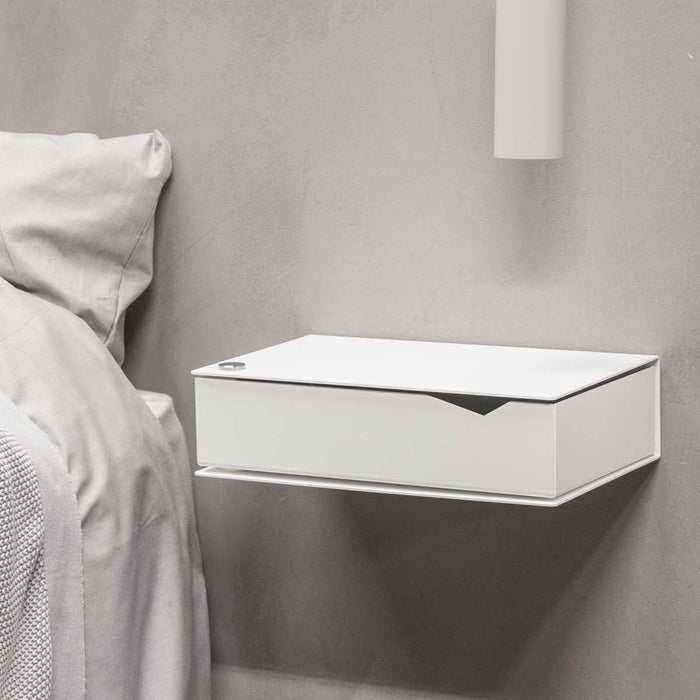 Wall-mounted bedside table: 2 pcs. - BESIDE - white with white drawer