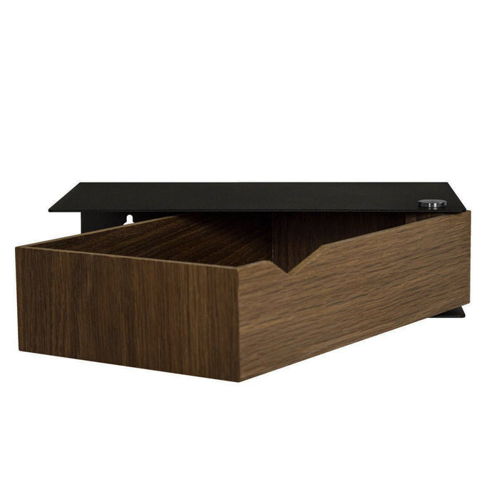 Wall-mounted bedside table: 1 pc. - BESIDE - black with dark oak drawer