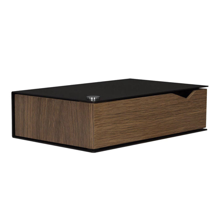 Wall-mounted bedside table: 1 pc. - BESIDE - black with dark oak drawer