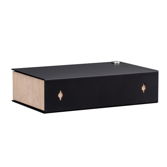 Wall-mounted bedside table: 2 pcs. - BESIDE - black with oak drawer