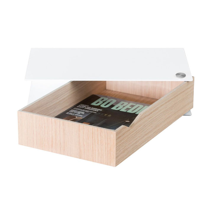Wall-mounted bedside table: 1 pc. - BESIDE - white with oak drawer