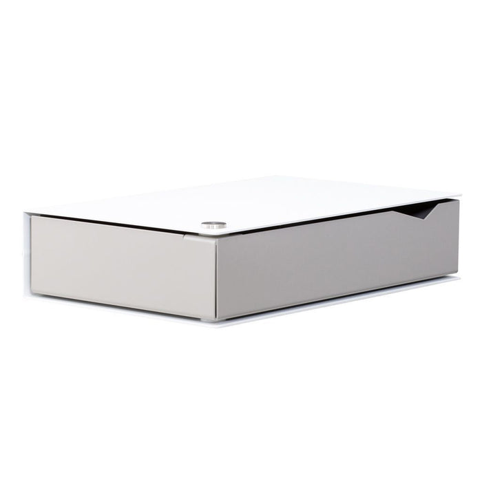 Wall-mounted bedside table: 2 pcs. - BESIDE - white with gray drawer