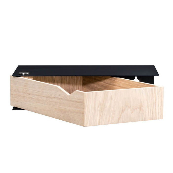 Wall-mounted bedside table: 2 pcs. - BESIDE - black with oak drawer