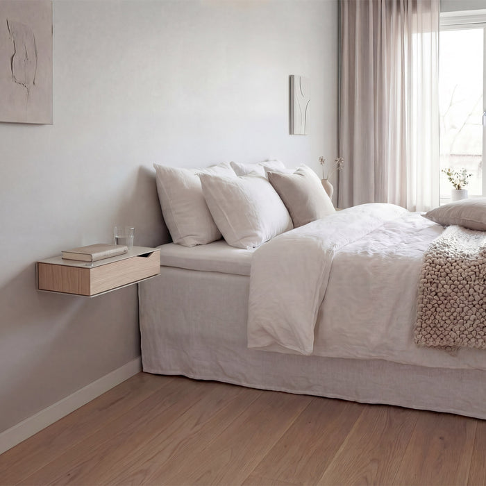 Wand-Nachttisch: 2 Stk. - BESIDE - grau mit Schublade aus Eichenholz