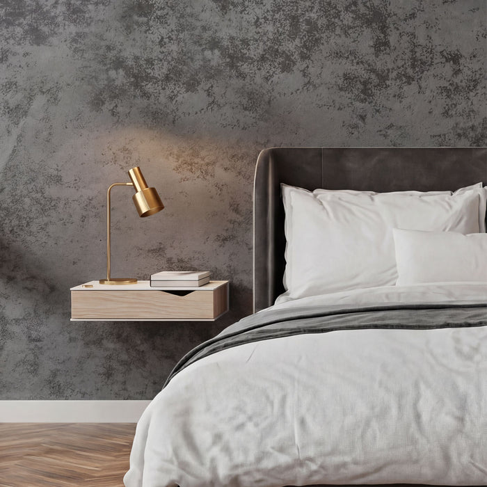 Wand-Nachttisch: 2 Stk. - BESIDE - weiß mit Schublade aus Eichenholz