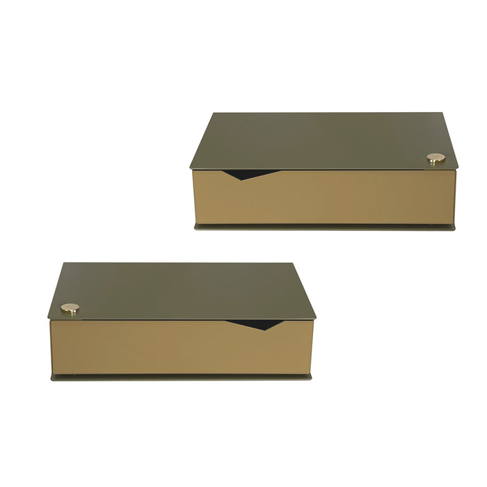 Wall-mounted bedside table: 2 pcs. - BESIDE - black with oak drawer
