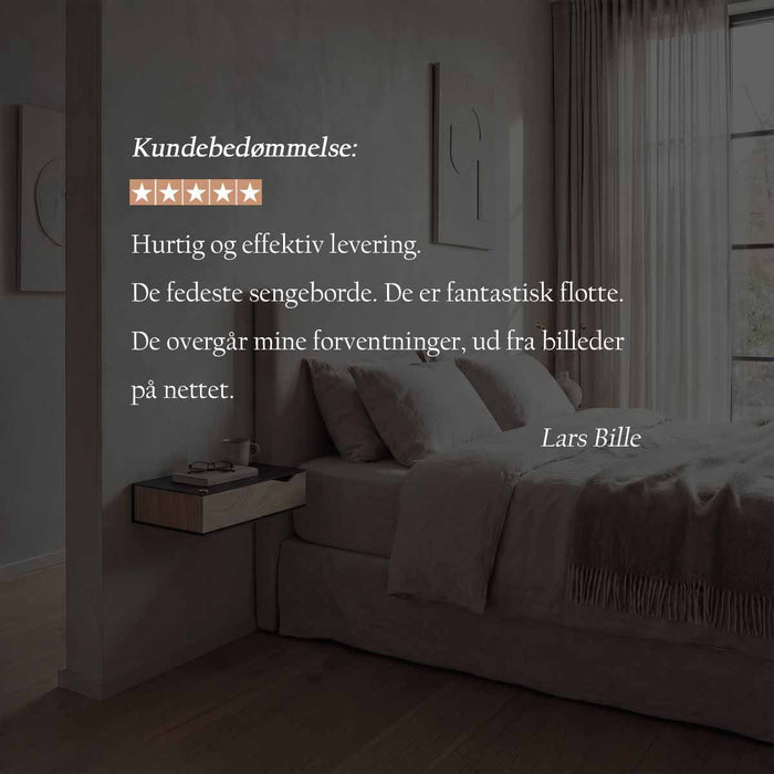 Wall-mounted bedside table: 2 pcs. - BESIDE - white with oak drawer