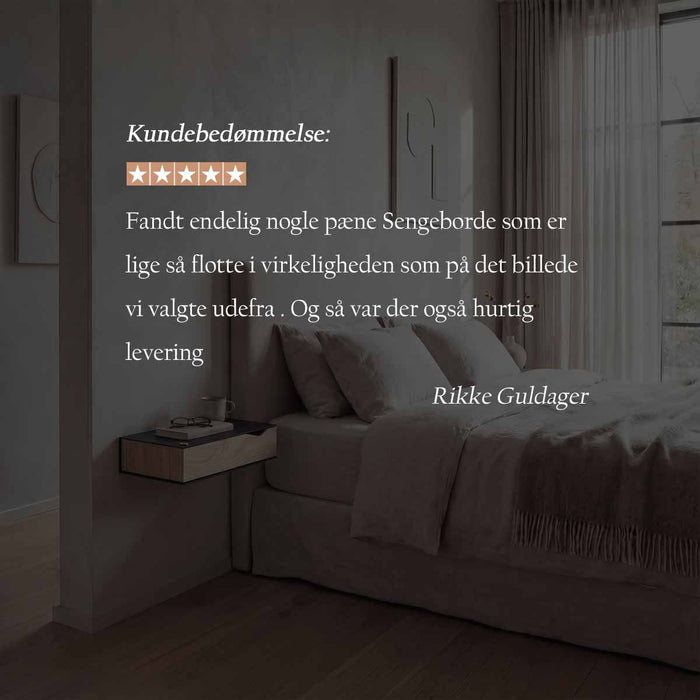 Sengeborde 2 stk. væghængt: BESIDE - sort m. egetræsskuffe