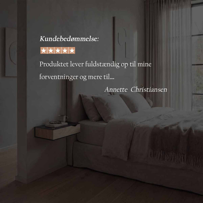 Sengeborde 2 stk. væghængt: BESIDE - sort m. egetræsskuffe