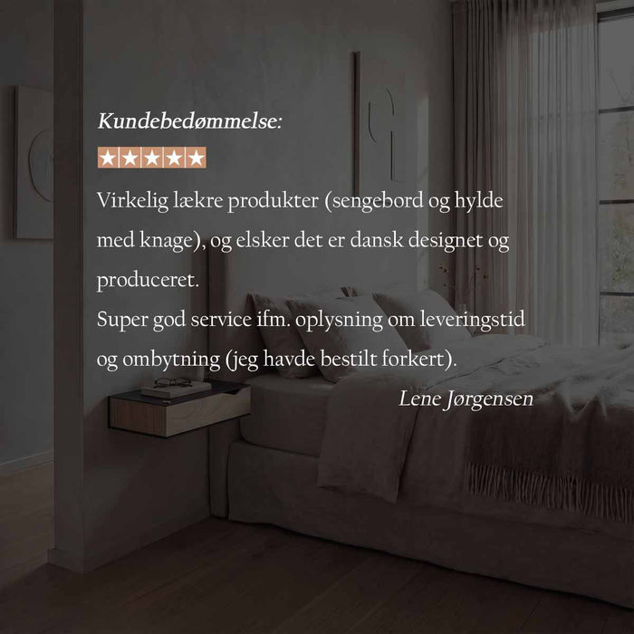 Sengeborde 2 stk. væghængt: BESIDE - grå m. egetræsskuffe