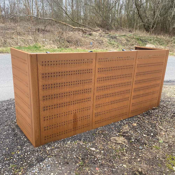 Skraldespandsskjuler i Corten stål til 3 spande