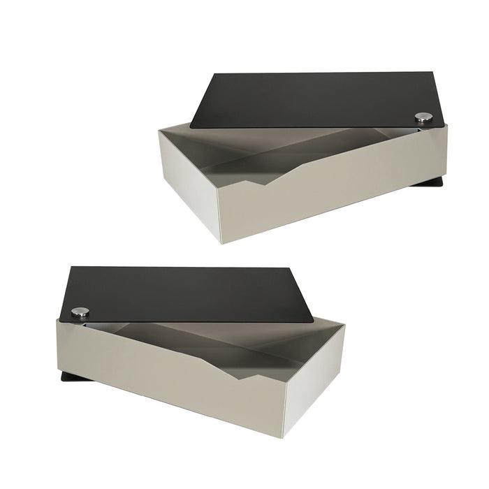 Wall-mounted bedside table: 2 pcs. - BESIDE - black with oak drawer